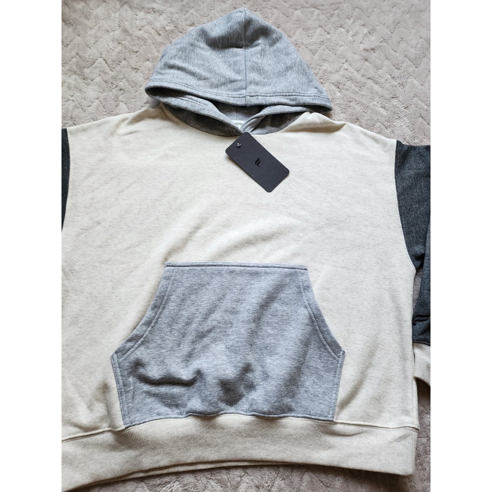 Fabletics Cozy Fleece Color Block Hoodie Womens Large Gray Sweatshirt Pullover